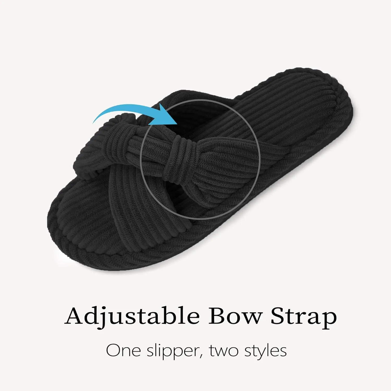 IPSAE Summer House Slippers for Woman Memory Foam Open Toe Slippers Corduroy Cross Bow Womens Slipper Slides Comfy Indoor Bedroom Slip On Shoes