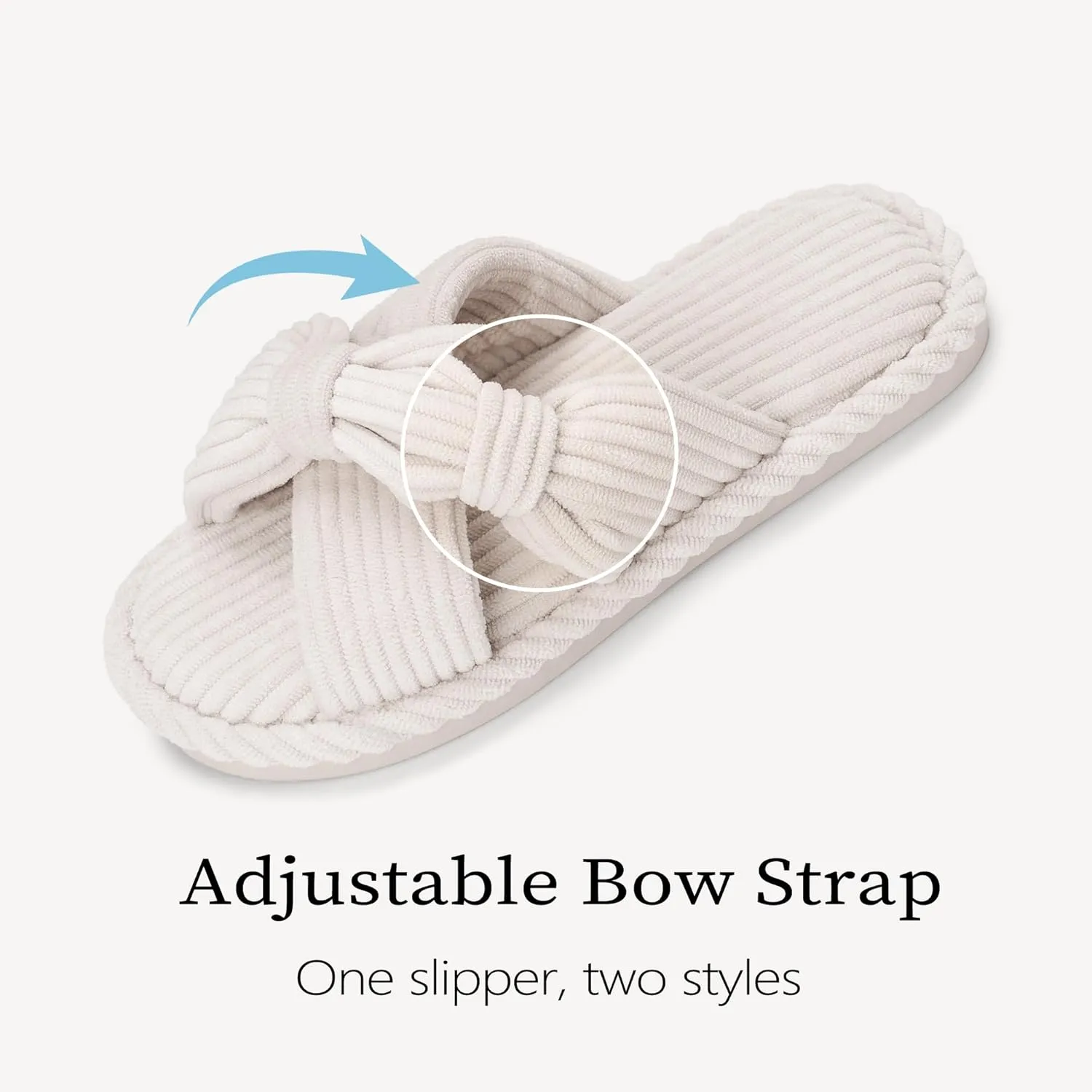 IPSAE Summer House Slippers for Woman Memory Foam Open Toe Slippers Corduroy Cross Bow Womens Slipper Slides Comfy Indoor Bedroom Slip On Shoes