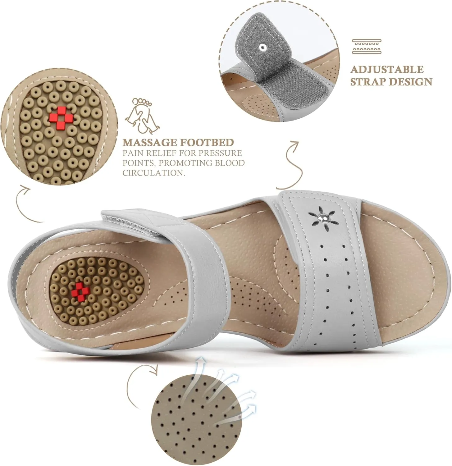 JABASIC Women Comfortable Sandals Orthotic Walking Sandals Orthopedic Arch Support Sandals