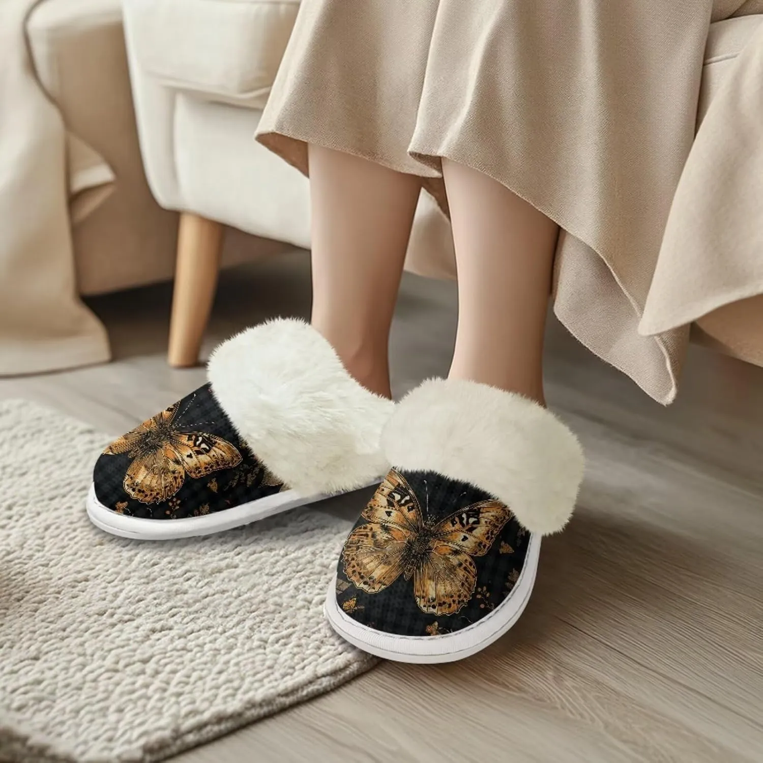 Jeiento Women's Indoor Bedroom Slipper for Women, Butterfly Print House Shoe