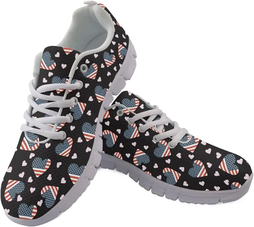 Jeiento Womens Walking Sneakers Tennis Shoes - Flag Shoes Breathable Comfortable Non Slip Athletic Running Jogging Gym Workout Casual Sport Shoe