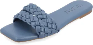 Journee Braided Open Square Toe Banded Flat Slip On Padded Sawyerr Casual Fashion Woven Slide Sandals