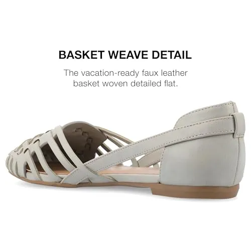 Journee Womens Basket Woven Slip On Sandal Block Heel Caged Closed Round Toe Breathable Ekko Ballet Flat Grey, 6.5