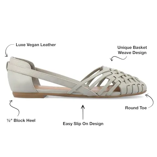 Journee Womens Basket Woven Slip On Sandal Block Heel Caged Closed Round Toe Breathable Ekko Ballet Flat Grey, 6.5