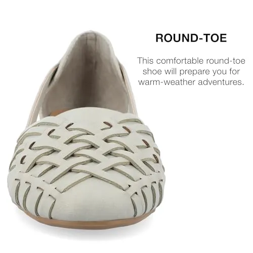 Journee Womens Basket Woven Slip On Sandal Block Heel Caged Closed Round Toe Breathable Ekko Ballet Flat Grey, 6.5