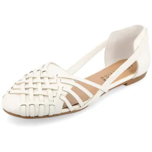 Journee Womens Basket Woven Slip On Sandal Block Heel Caged Closed Round Toe Breathable Ekko Ballet Flat White 8.5 Medium Womens US