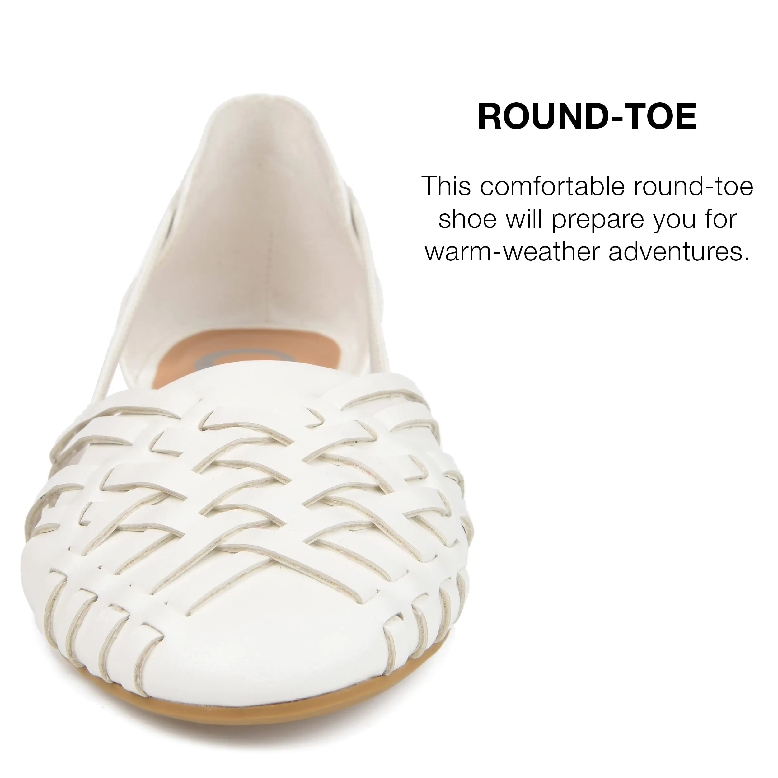 Journee Womens Basket Woven Slip On Sandal Block Heel Caged Closed Round Toe Breathable Ekko Ballet Flat White 8.5 Medium Womens US