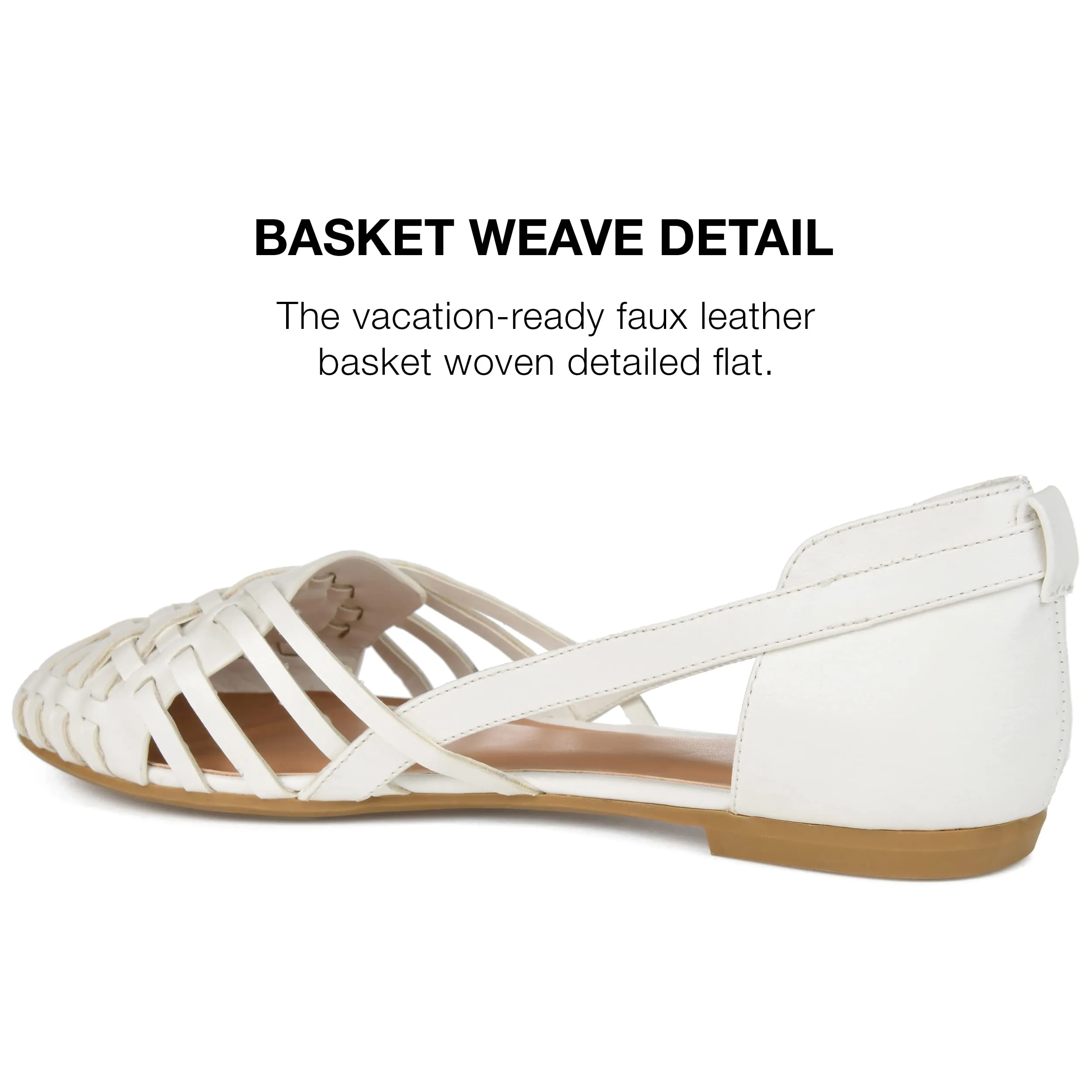 Journee Womens Basket Woven Slip On Sandal Block Heel Caged Closed Round Toe Breathable Ekko Ballet Flat White 8.5 Medium Womens US