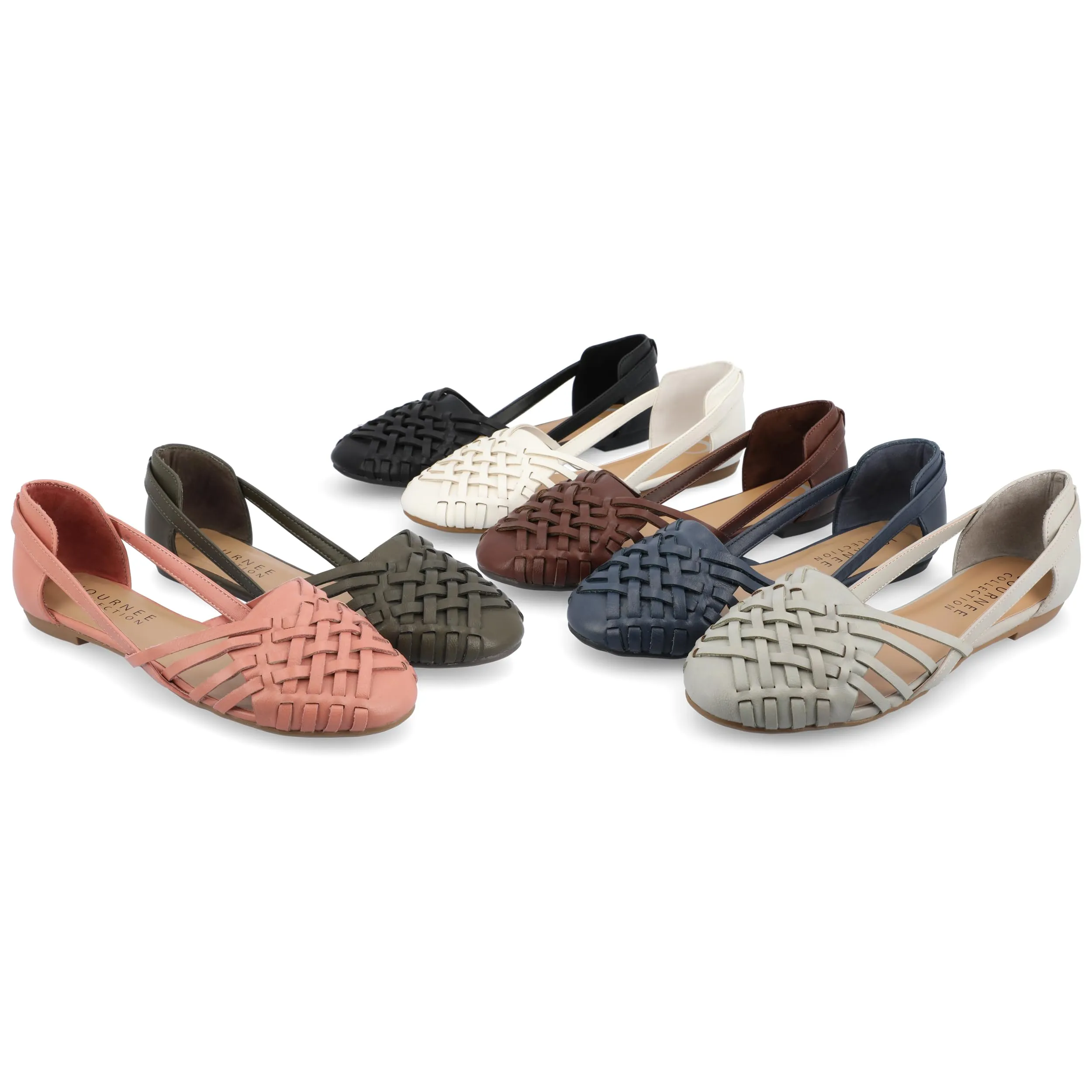Journee Womens Basket Woven Slip On Sandal Block Heel Caged Closed Round Toe Breathable Ekko Ballet Flat White 8.5 Medium Womens US