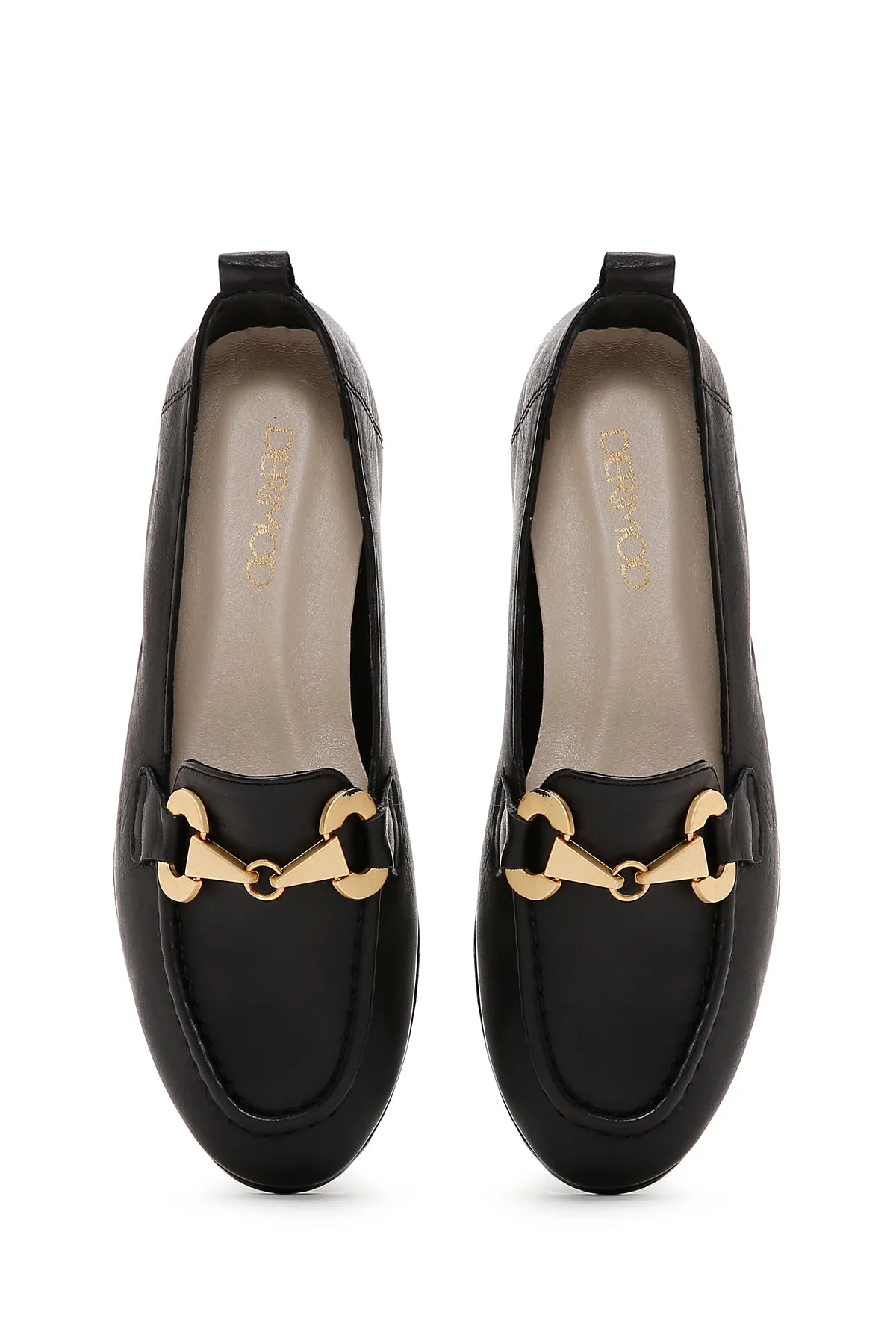 Kadın Siyah Tokalı Deri Maskülen Loafer