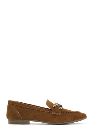 Kadın Taba Süet Deri Maskülen Loafer