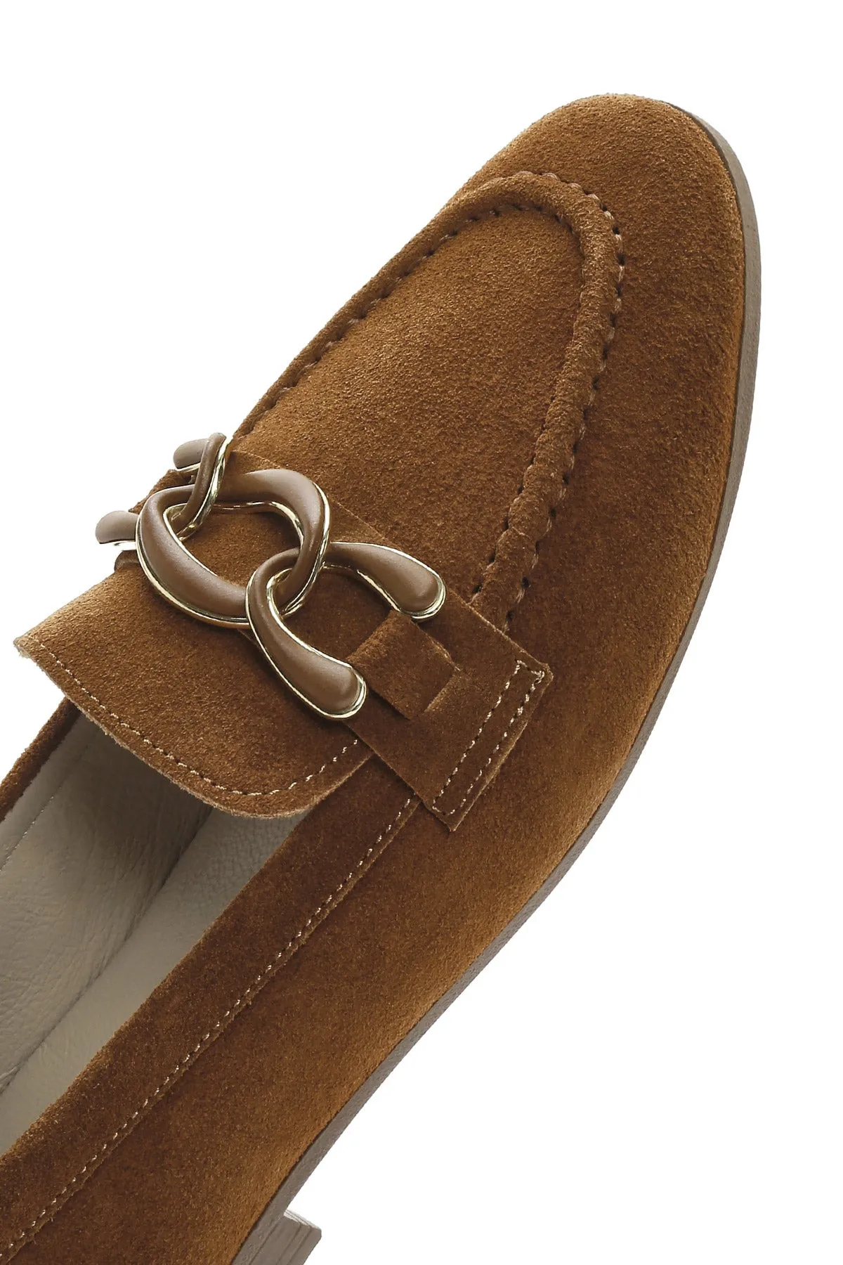 Kadın Taba Süet Deri Maskülen Loafer