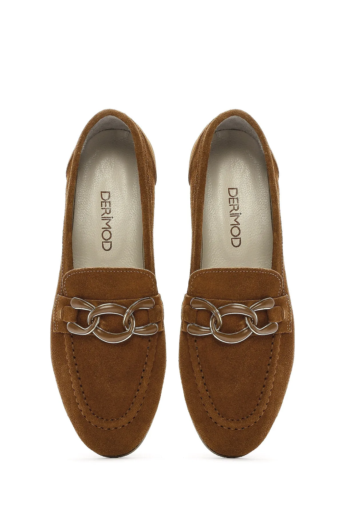 Kadın Taba Süet Deri Maskülen Loafer