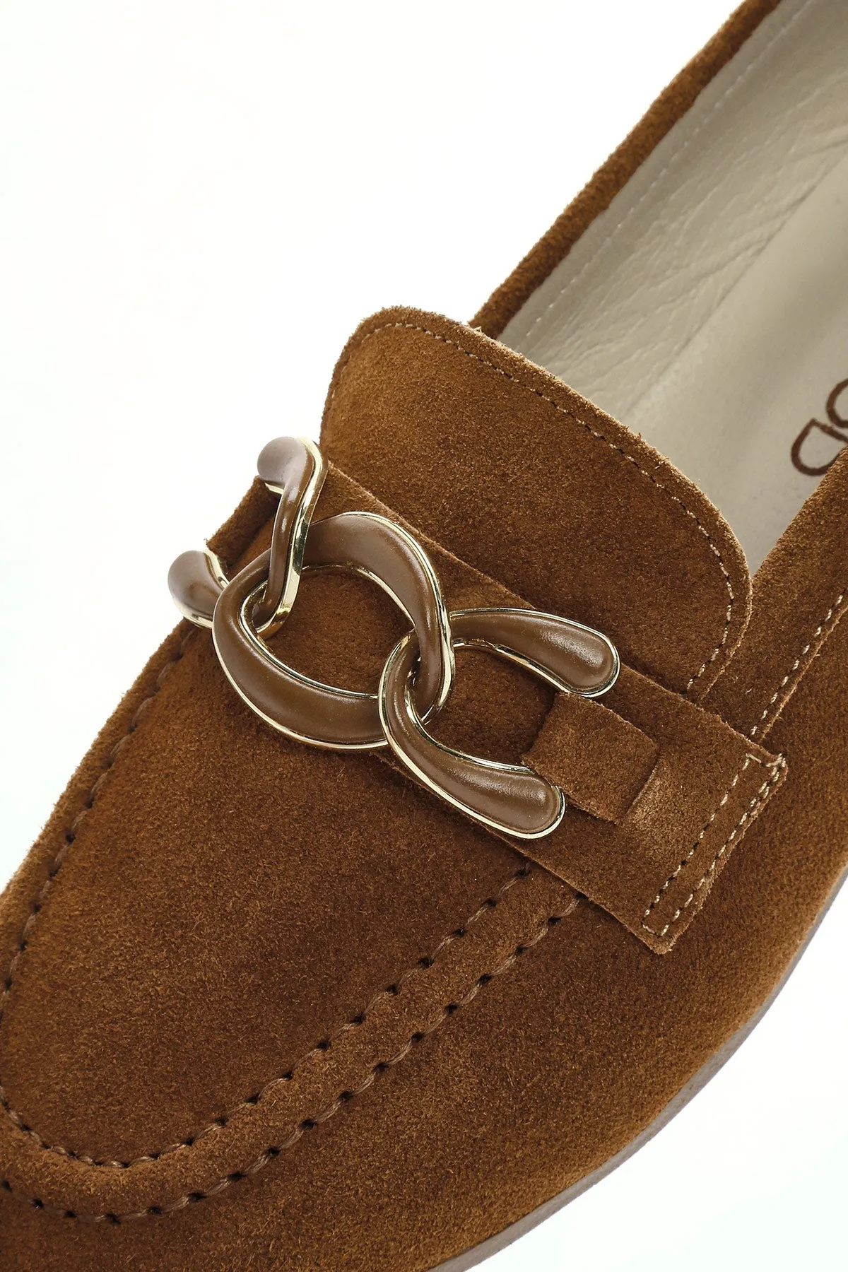Kadın Taba Süet Deri Maskülen Loafer