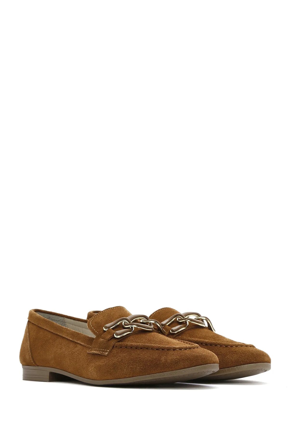 Kadın Taba Süet Deri Maskülen Loafer