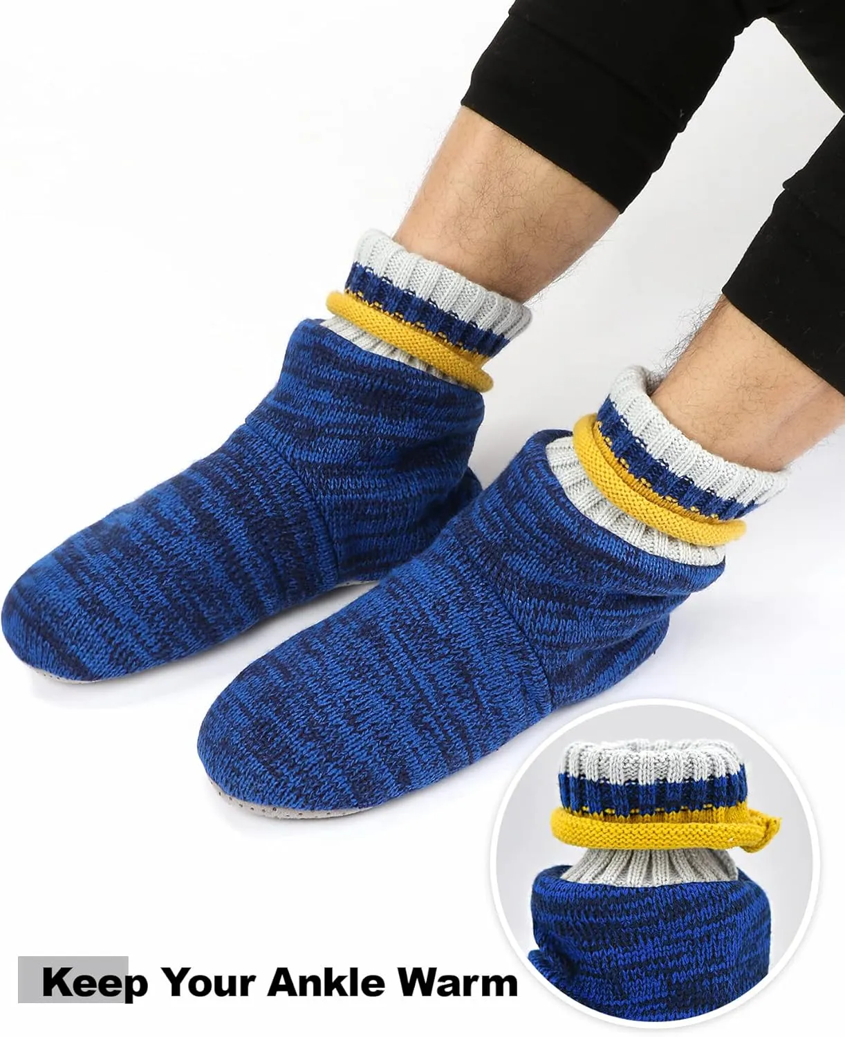 Keyela Slipper Socks Soft Cozy Thick House Indoor Boot Sock Shoes with Anti-Skid Bottom Soles for Men's
