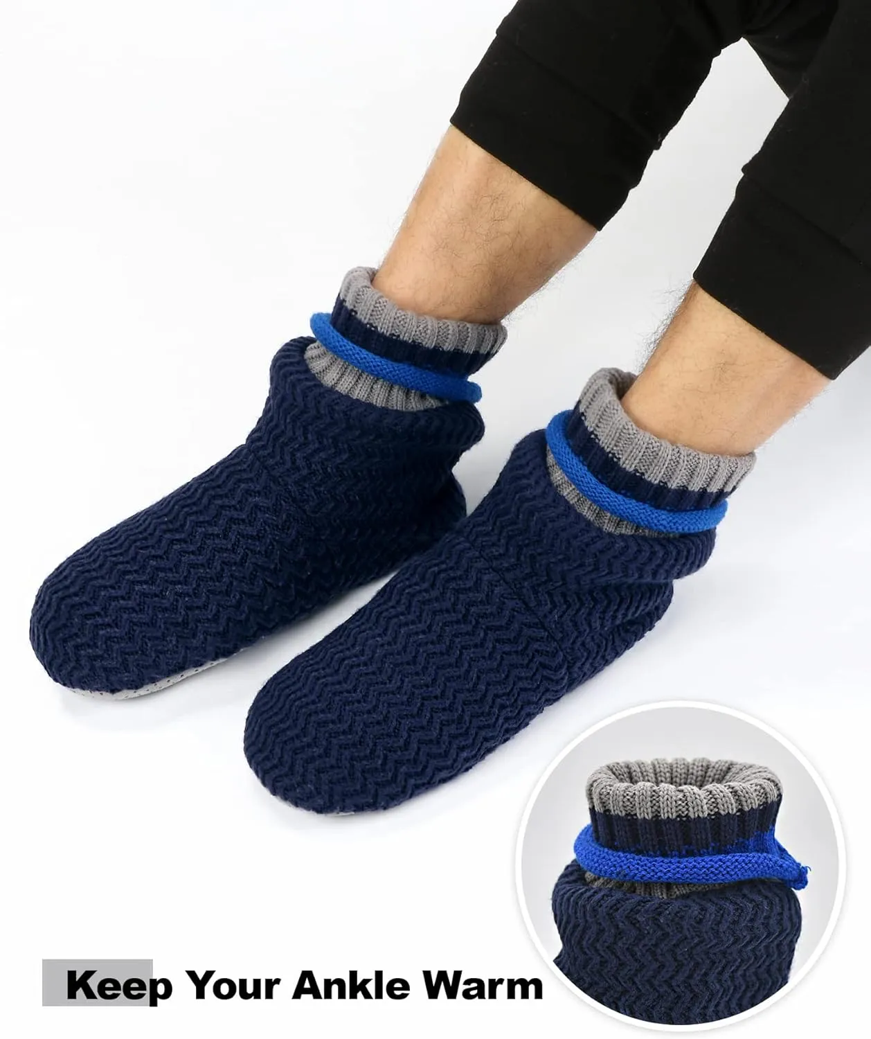 Keyela Slipper Socks Soft Cozy Thick House Indoor Boot Sock Shoes with Anti-Skid Bottom Soles for Men's
