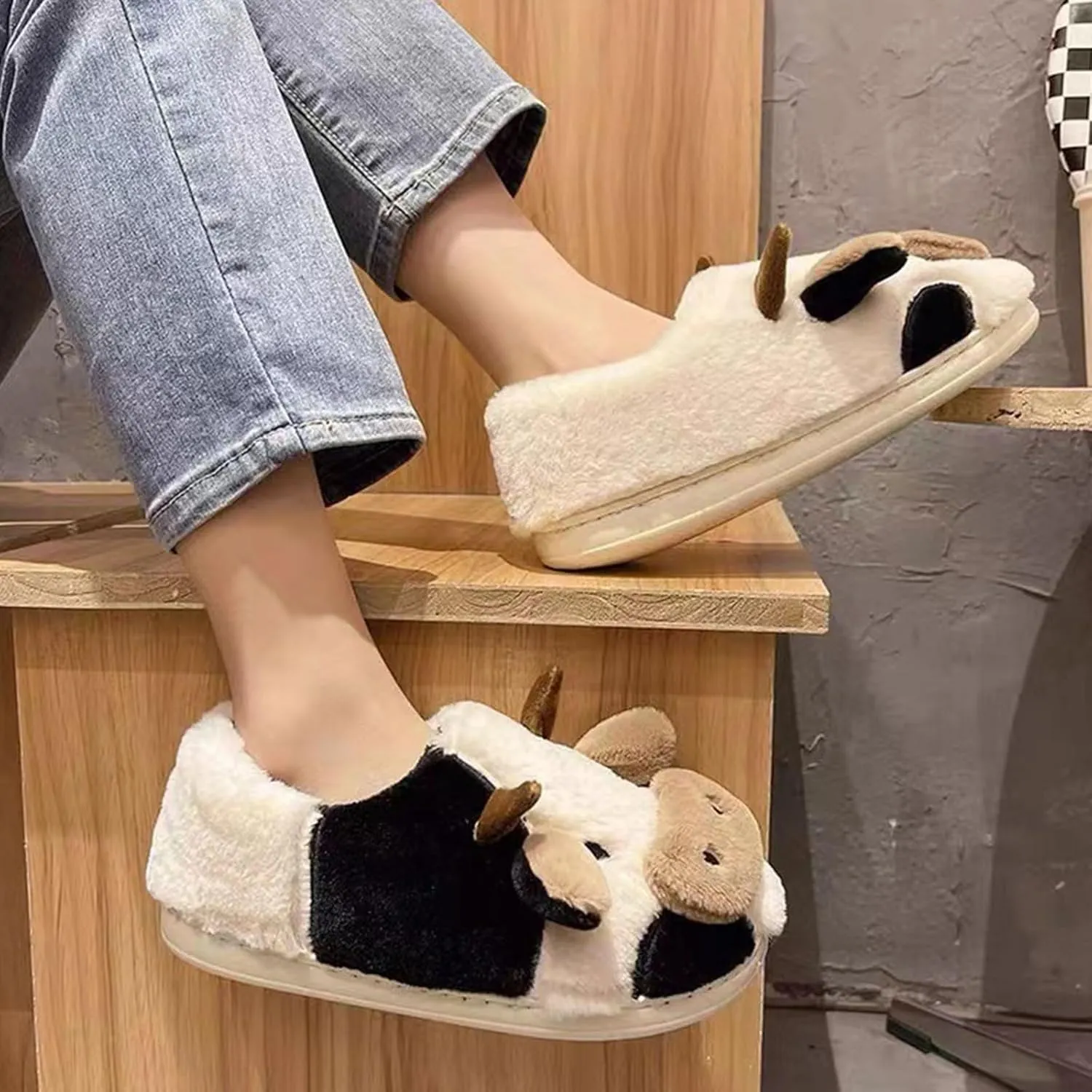 Kids Cow Animal Slippers, Toddler Boys Girls Cute Fuzzy Non-Slip House Slippers for Indoor and Outdoor
