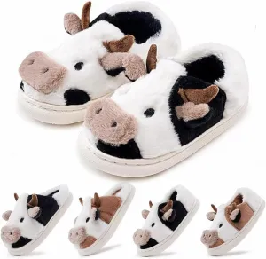 Kids Cow Animal Slippers, Toddler Boys Girls Cute Fuzzy Non-Slip House Slippers for Indoor and Outdoor