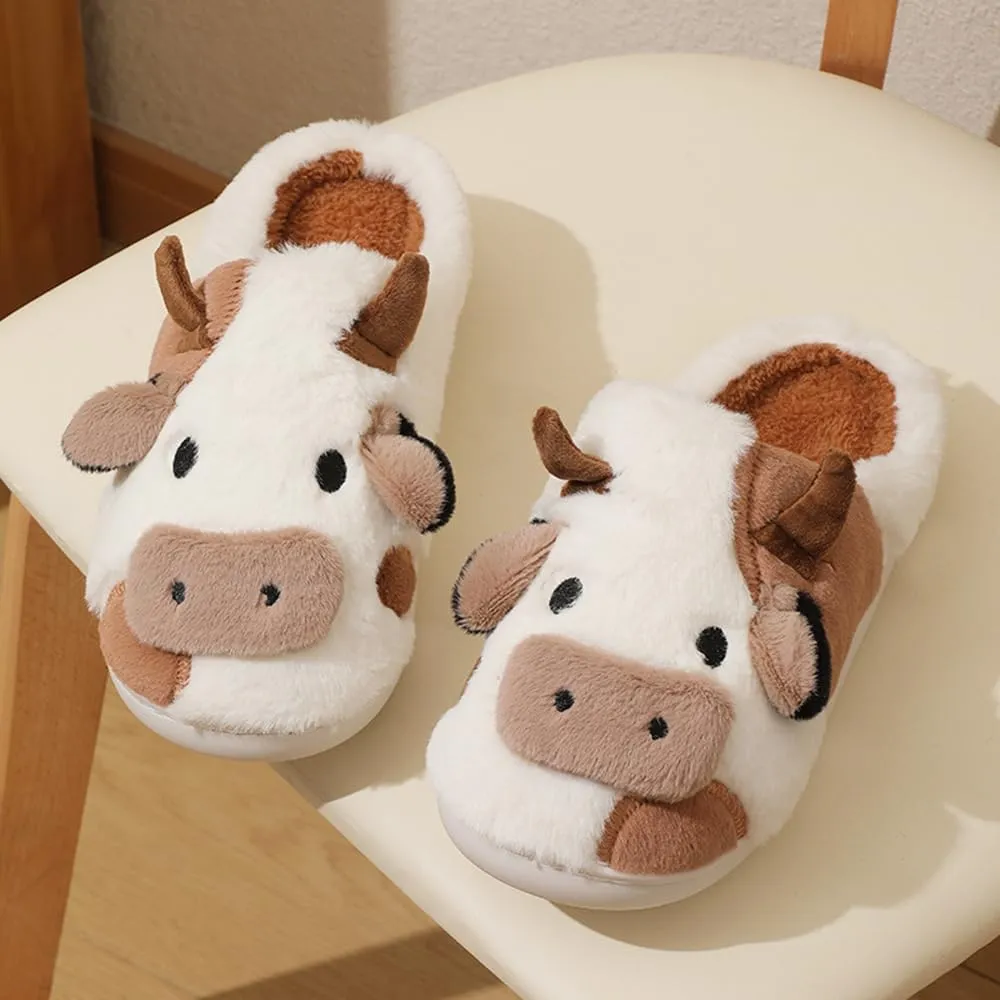 Kids Cow Animal Slippers, Toddler Boys Girls Cute Fuzzy Non-Slip House Slippers for Indoor and Outdoor