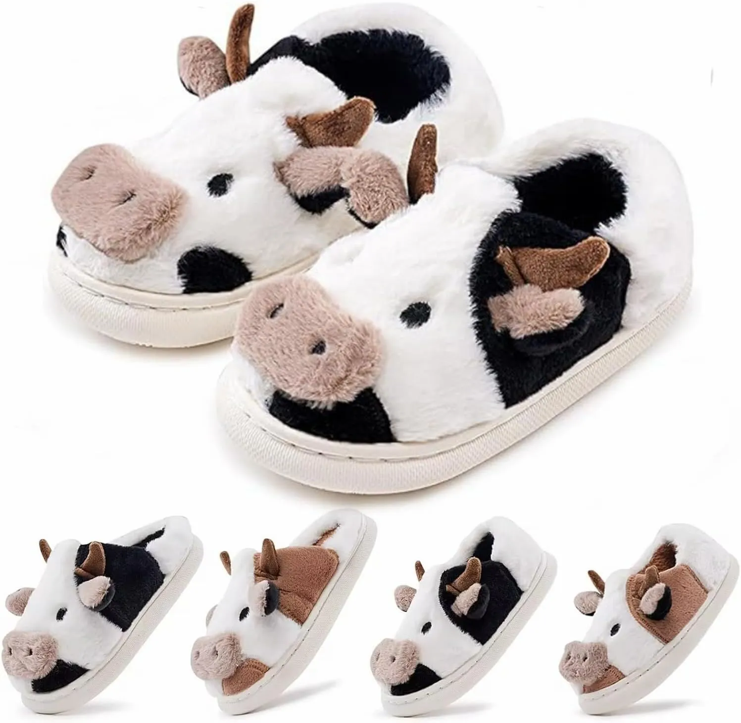 Kids Cow Animal Slippers, Toddler Boys Girls Cute Fuzzy Non-Slip House Slippers for Indoor and Outdoor