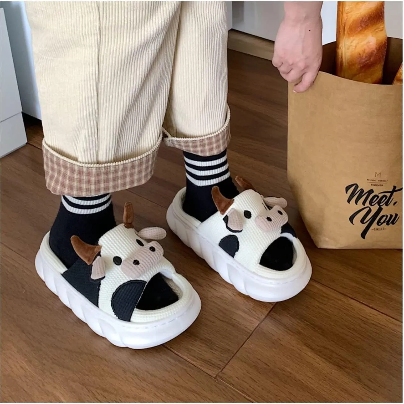 Kids Cow Animal Slippers, Toddler Boys Girls Cute Fuzzy Non-Slip House Slippers for Indoor and Outdoor