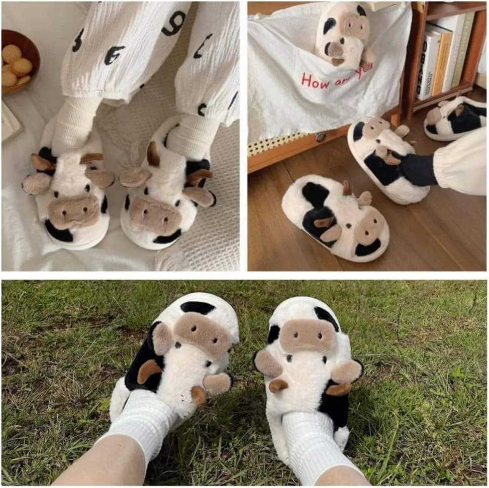 Kids Cow Animal Slippers, Toddler Boys Girls Cute Fuzzy Non-Slip House Slippers for Indoor and Outdoor
