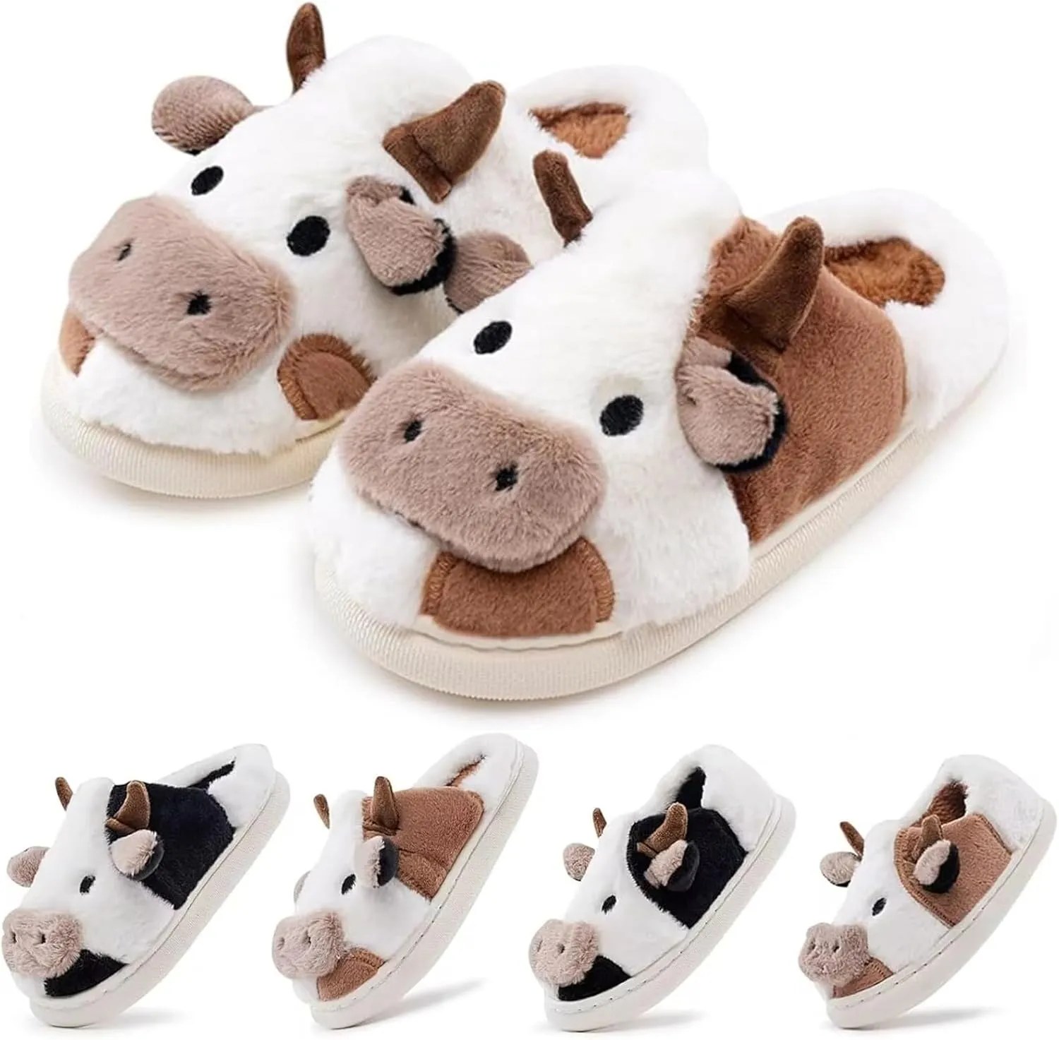 Kids Cow Animal Slippers, Toddler Boys Girls Cute Fuzzy Non-Slip House Slippers for Indoor and Outdoor