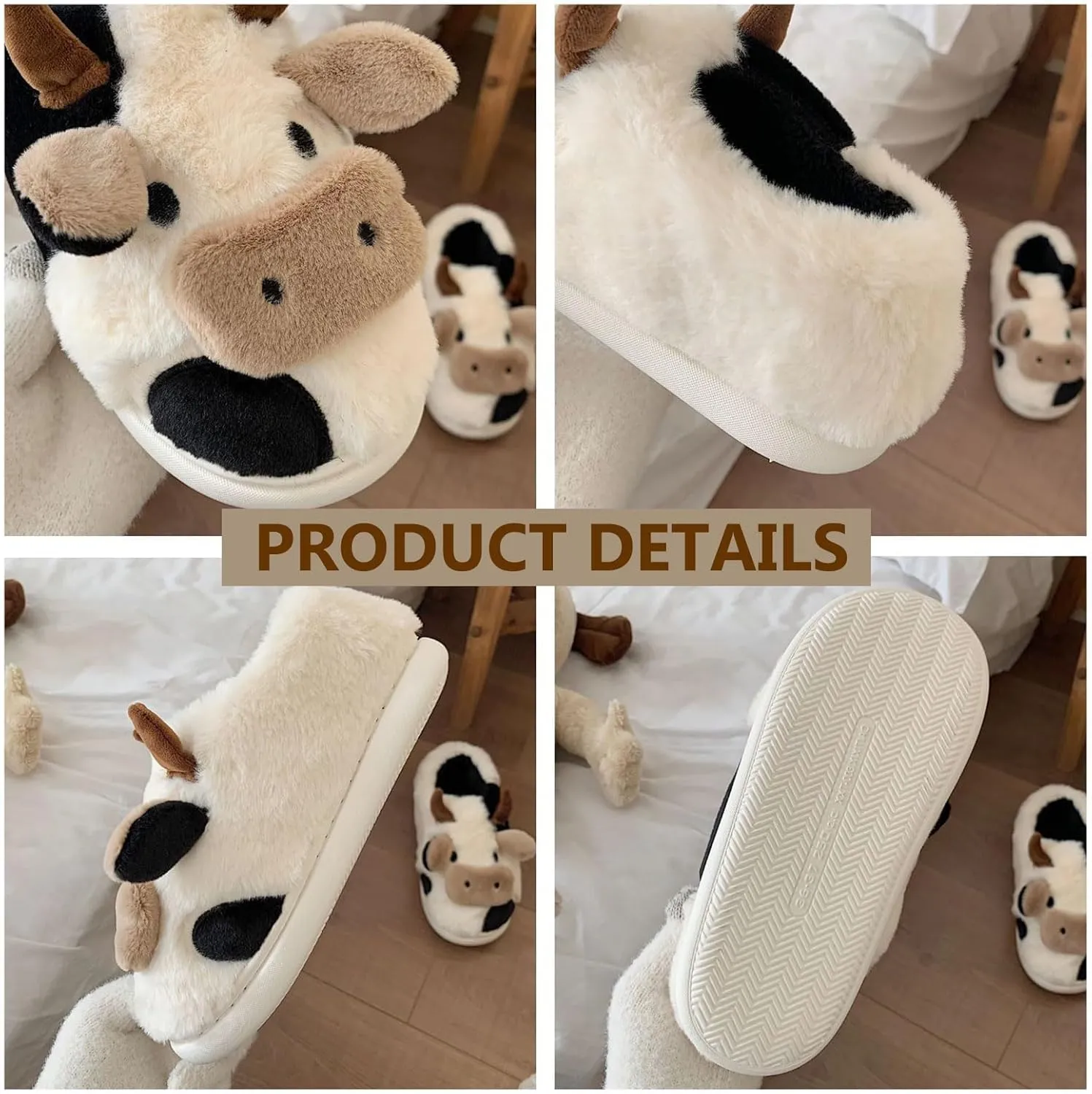 Kids Cow Animal Slippers, Toddler Boys Girls Cute Fuzzy Non-Slip House Slippers for Indoor and Outdoor