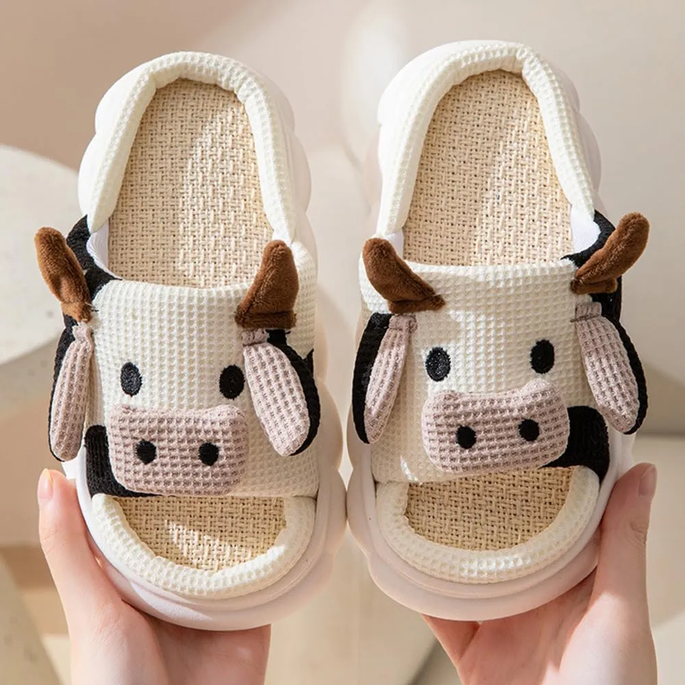 Kids Cow Animal Slippers, Toddler Boys Girls Cute Fuzzy Non-Slip House Slippers for Indoor and Outdoor
