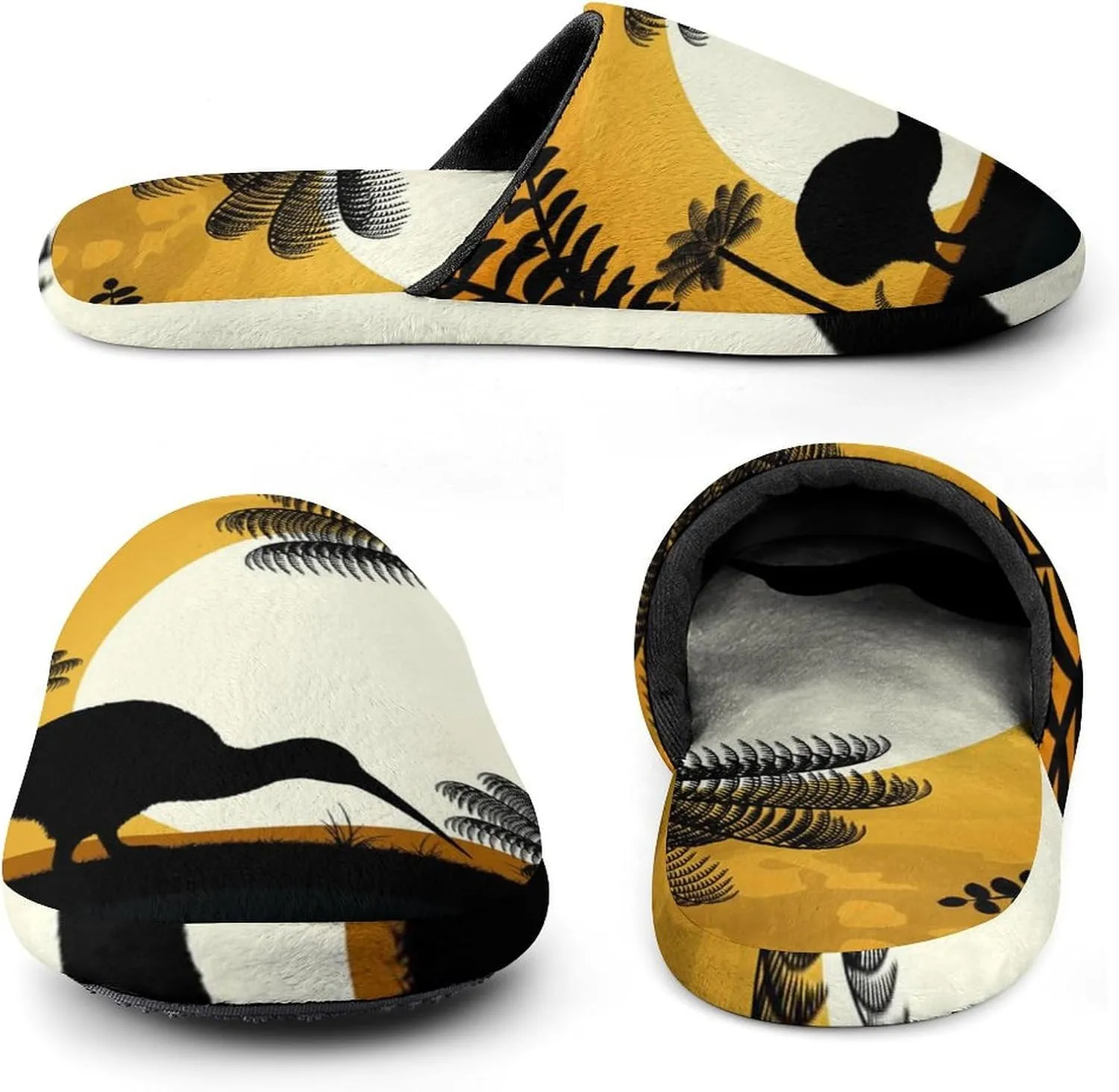 Kiwi Bird at Sunset Soft Warm Mens Slippers Anti-Skid Fuzzy House Shoes Bedroom Home