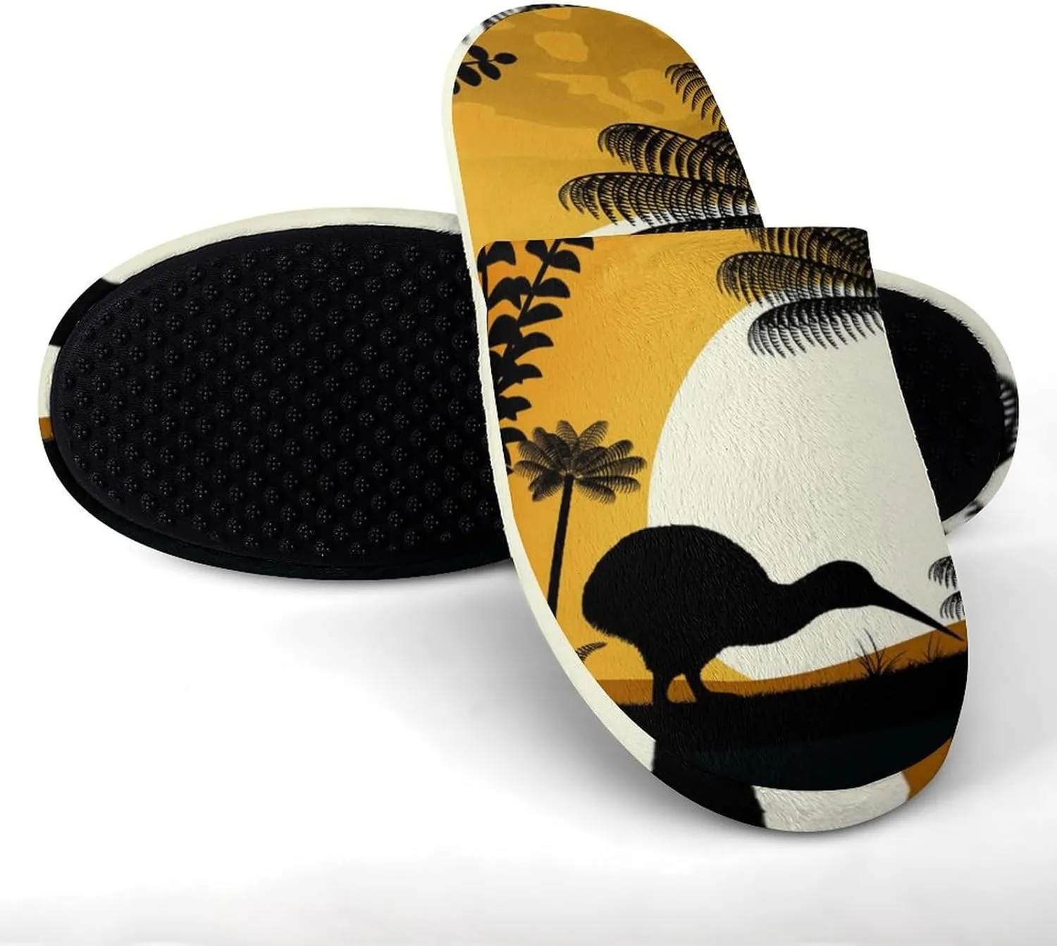 Kiwi Bird at Sunset Soft Warm Mens Slippers Anti-Skid Fuzzy House Shoes Bedroom Home