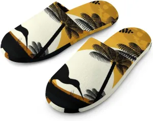 Kiwi Bird at Sunset Soft Warm Mens Slippers Anti-Skid Fuzzy House Shoes Bedroom Home