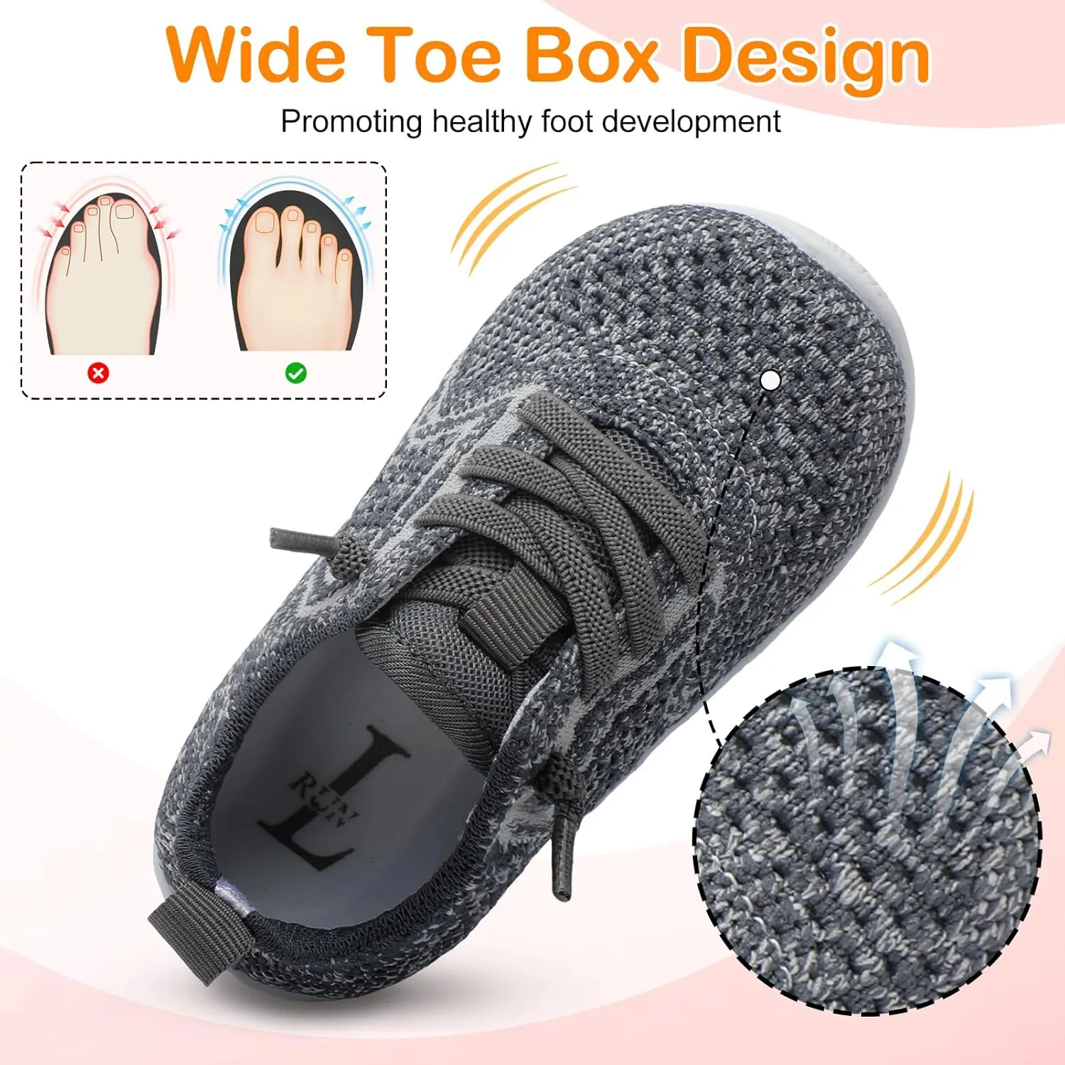 L-RUN Toddler Boys Girls Tennis Shoes Breathable Comfortable Barefoot Wide Summer School Walking Sneakers Baby First Walking Shoes