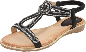 Ladies Summer Fashion Hollow Rhinestone Flat Bottom Bohemian Comfortable Large Size Womens Leopard Print Sandals Size 8