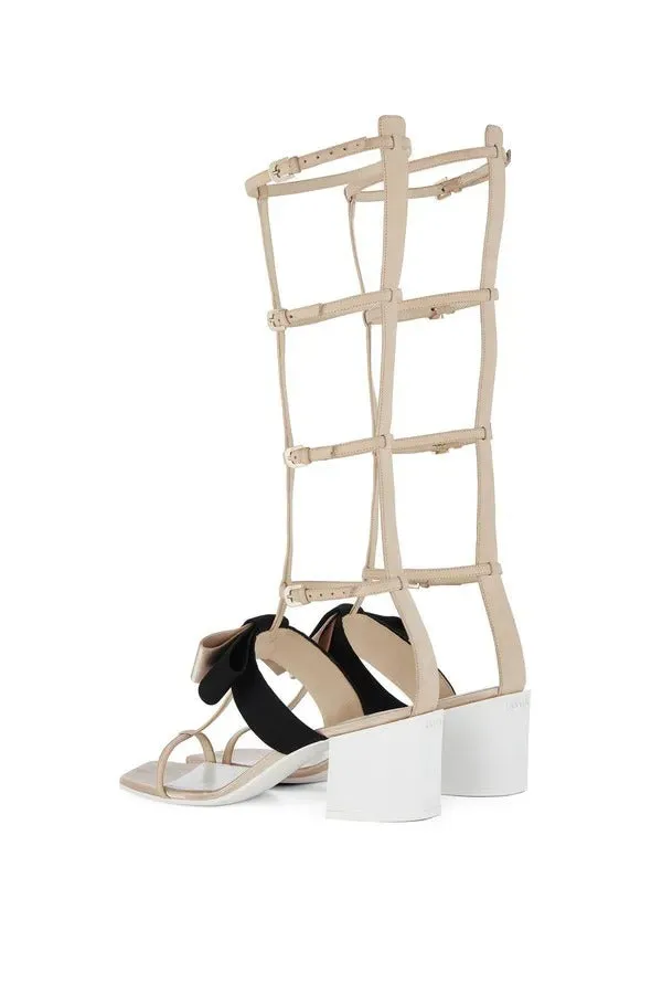 Lanvin Nude Fully-featured Gladiator Bow Sandal Heel Tailored options Dress Sandals Paris Block Low Strappy