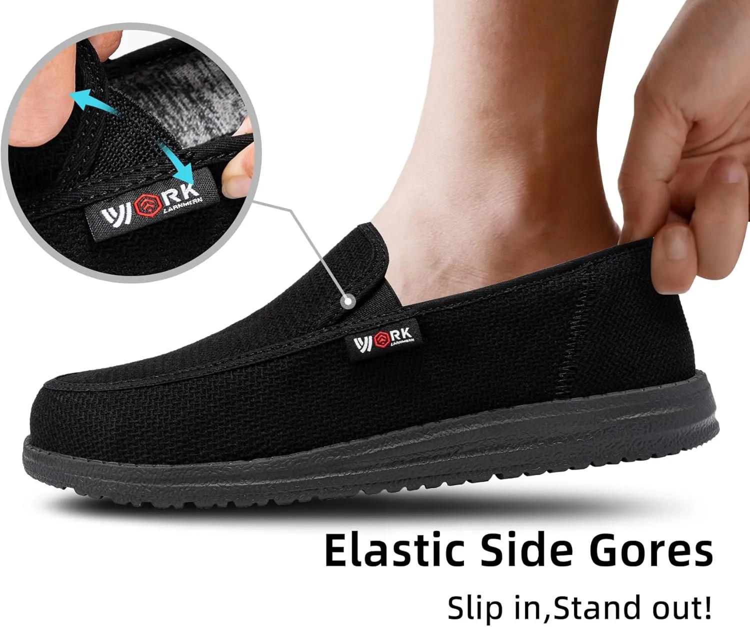 LARNMERN Steel Toe Slip On Work Shoes Mens Safety Sneakers Walking Shoe Lightweight Steel Toe Loafers