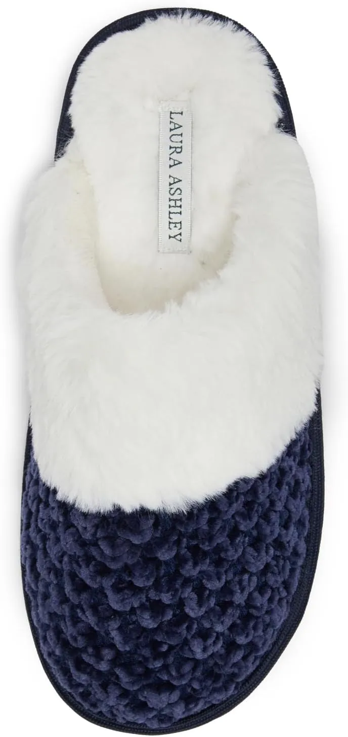 Laura Ashley Women's Slippers, Plush Chenille Memory Foam Scuff Slides, Non Slip Indoor/Bedroom Shoes, Slip On Slippers for Women