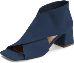 LEHOOR Women Chunky Heel Open Toe Booties Suede Side Cut-Out Ankle Boots Square Peep Toe 2 Inch Block Mid Heels Dress Heeled Sandal Booties Back Zipper Summer Casual Size 4-11 M US