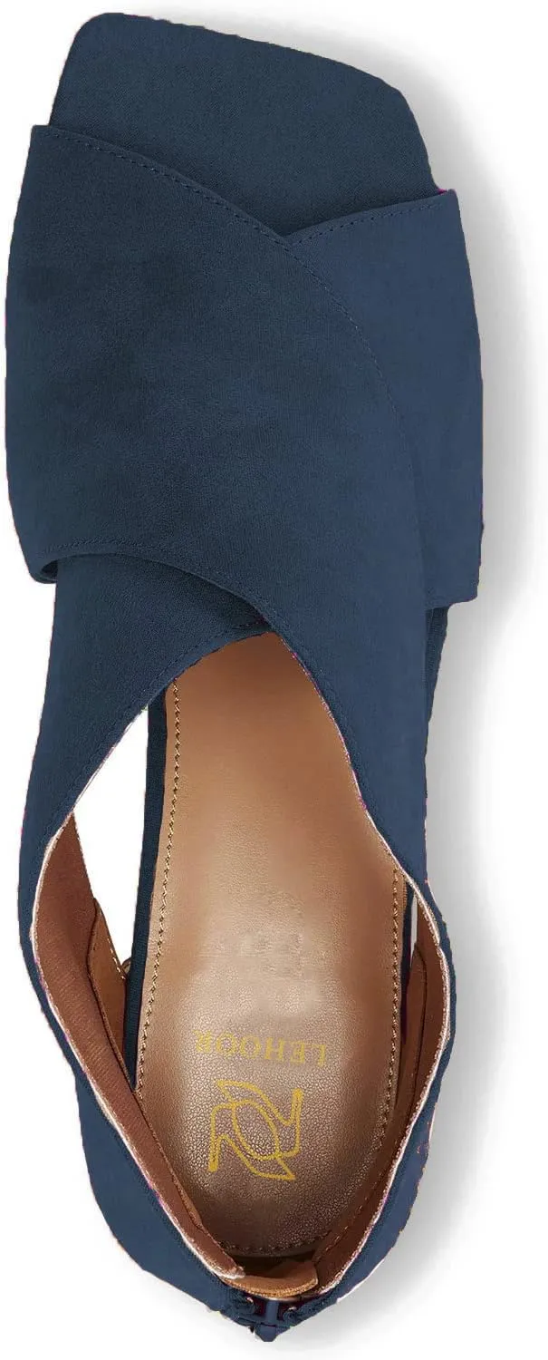LEHOOR Women Chunky Heel Open Toe Booties Suede Side Cut-Out Ankle Boots Square Peep Toe 2 Inch Block Mid Heels Dress Heeled Sandal Booties Back Zipper Summer Casual Size 4-11 M US