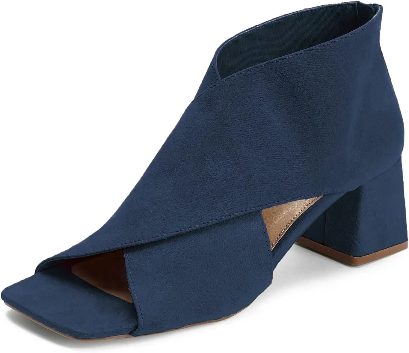 LEHOOR Women Chunky Heel Open Toe Booties Suede Side Cut-Out Ankle Boots Square Peep Toe 2 Inch Block Mid Heels Dress Heeled Sandal Booties Back Zipper Summer Casual Size 4-11 M US