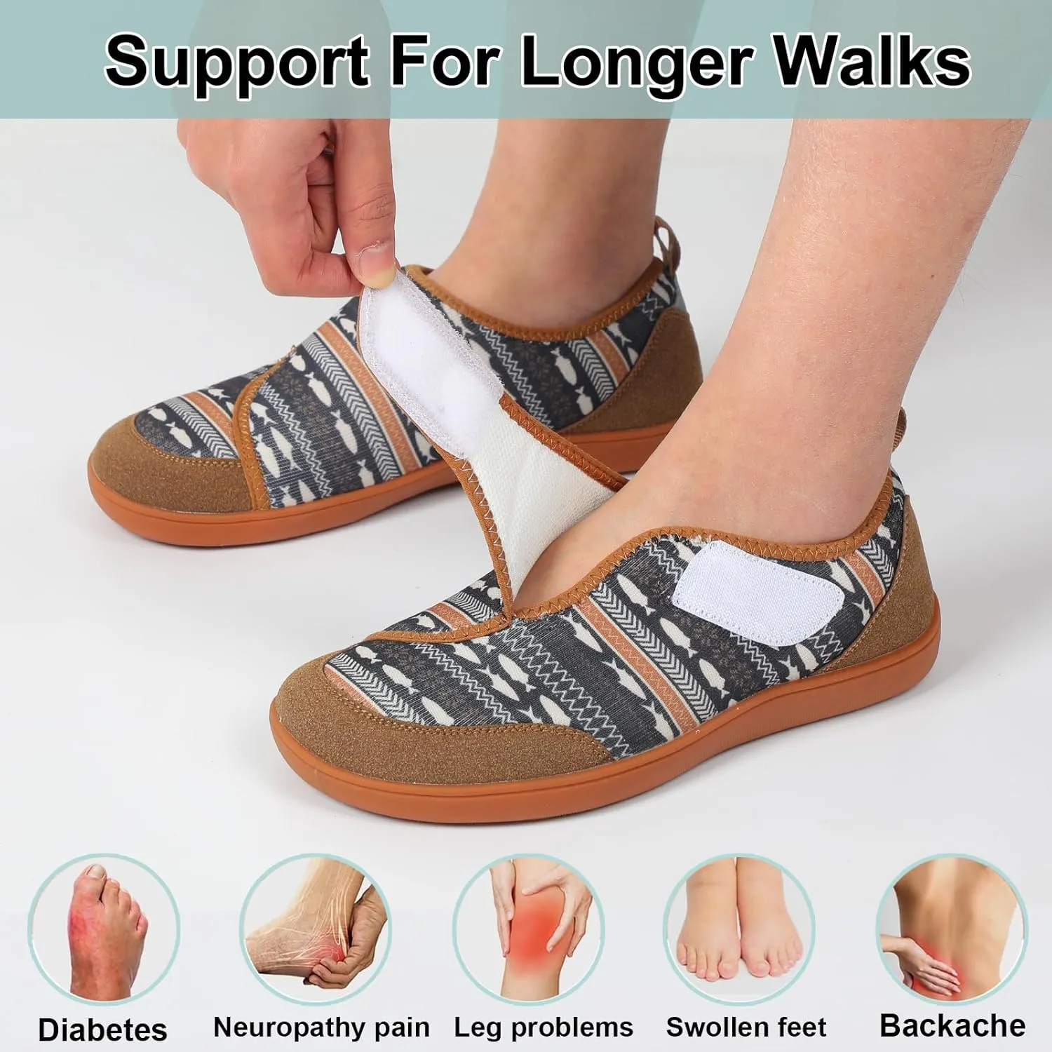 LeIsfIt Mens Walking Shoes Wide Diabetic Shoes Adjustable Barefoot Shoes Breathable Zero Drop Shoes Wide Width Arthritis Edema Shoes