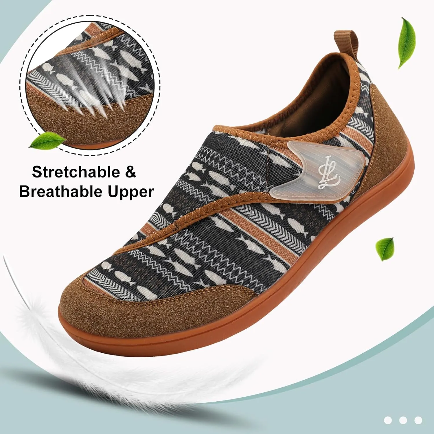 LeIsfIt Mens Walking Shoes Wide Diabetic Shoes Adjustable Barefoot Shoes Breathable Zero Drop Shoes Wide Width Arthritis Edema Shoes
