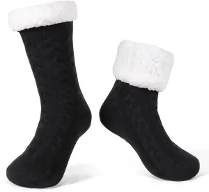 LEMZONE Men's Warm Cozy Slipper Socks Non Slip Winter Fuzzy Fleece Lining Cabin Sock with Grips