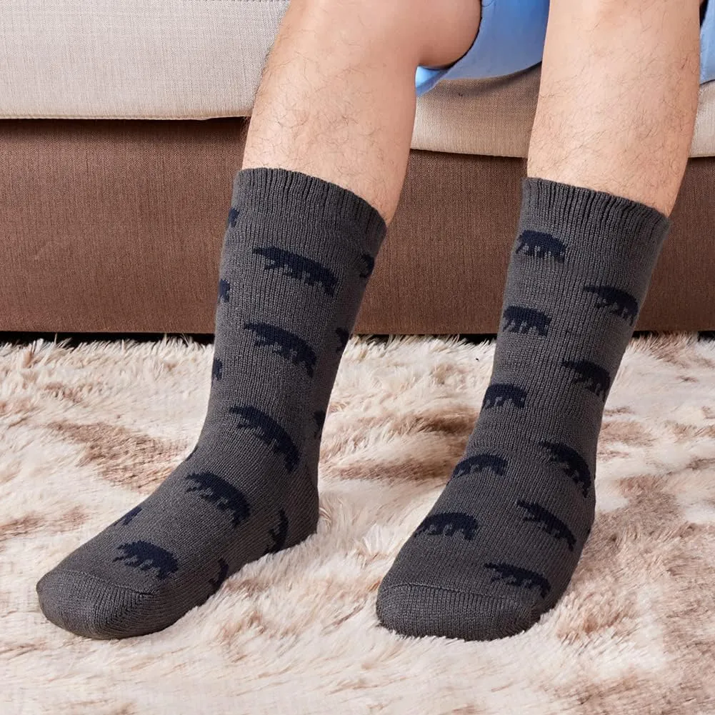 LEMZONE Men's Warm Cozy Slipper Socks Non Slip Winter Fuzzy Fleece Lining Cabin Sock with Grips