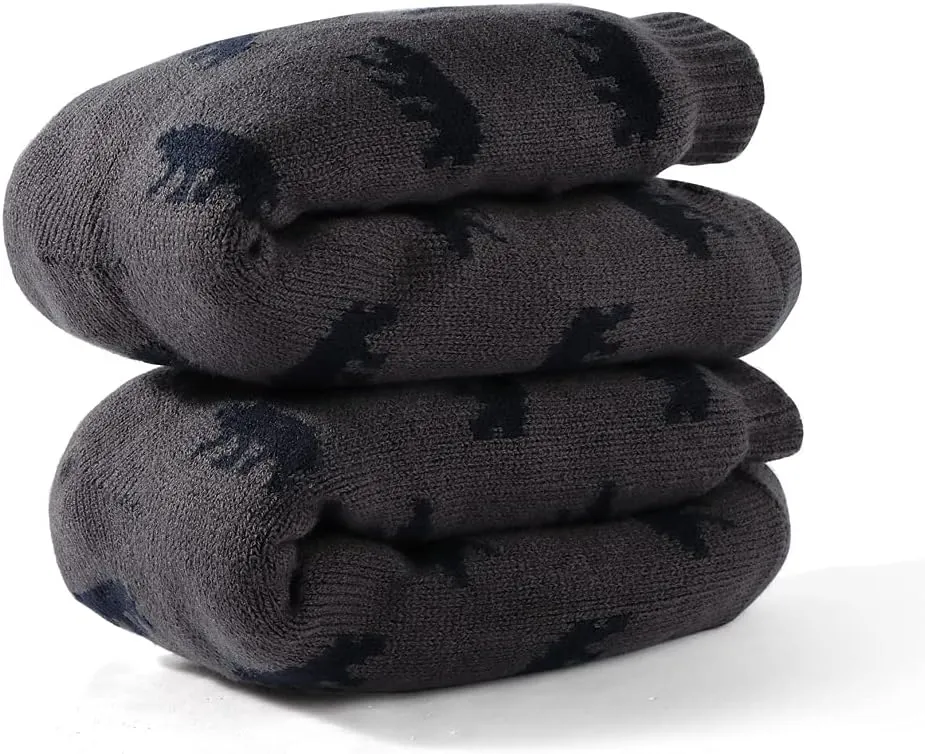 LEMZONE Men's Warm Cozy Slipper Socks Non Slip Winter Fuzzy Fleece Lining Cabin Sock with Grips
