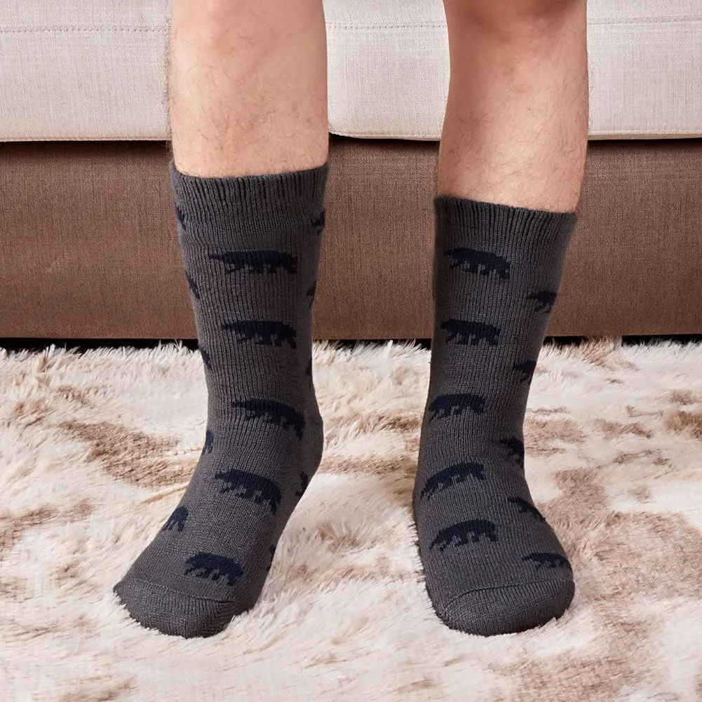 LEMZONE Men's Warm Cozy Slipper Socks Non Slip Winter Fuzzy Fleece Lining Cabin Sock with Grips