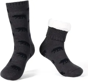 LEMZONE Men's Warm Cozy Slipper Socks Non Slip Winter Fuzzy Fleece Lining Cabin Sock with Grips