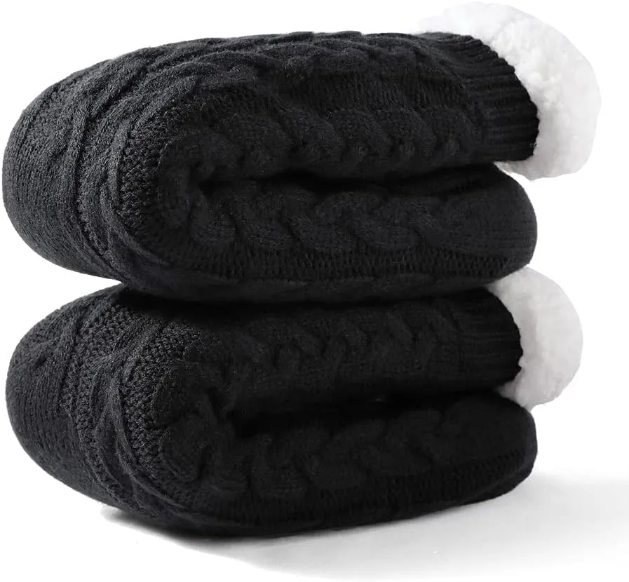 LEMZONE Men's Warm Cozy Slipper Socks Non Slip Winter Fuzzy Fleece Lining Cabin Sock with Grips