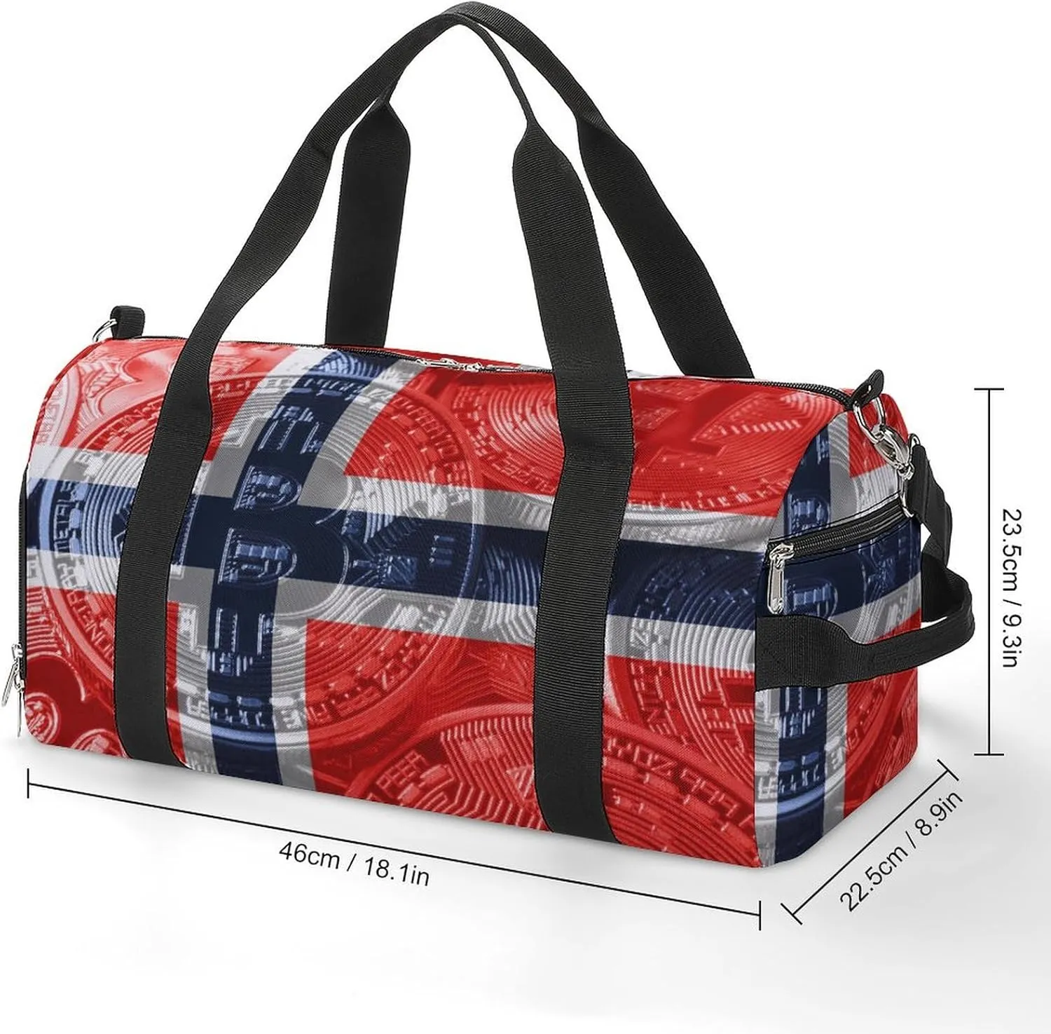 Lightweight Norway Flag Bitcoin Gym Bag with Shoe Compartment Waterproof Duffel